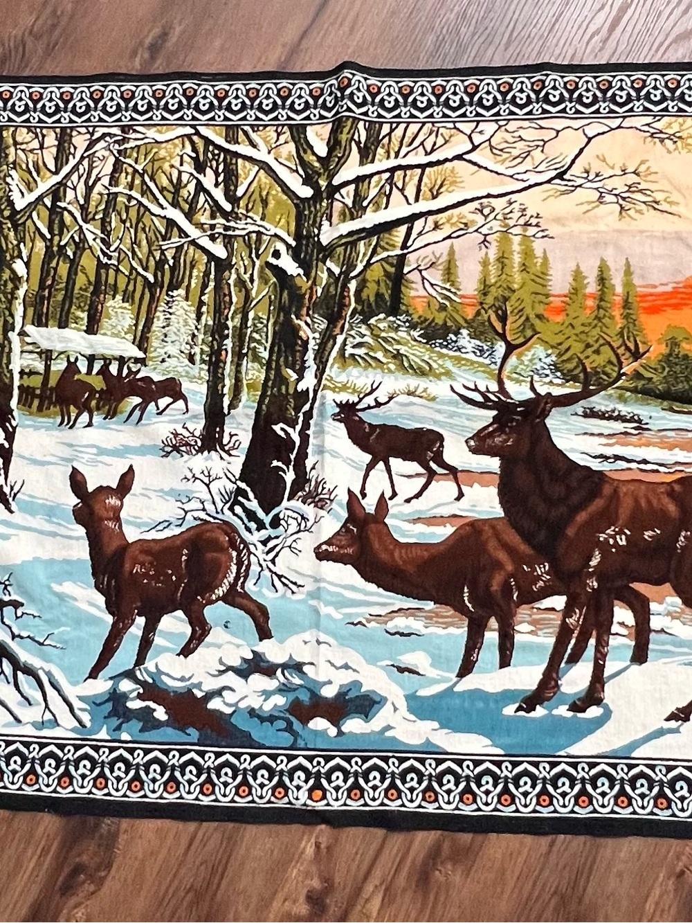 Vintage Winter Woodland Scene Tapestry